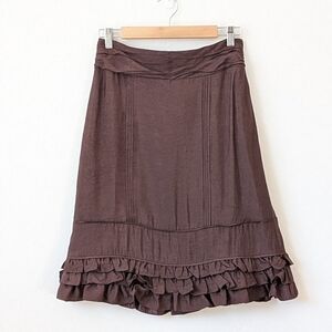 NWT Anthropologie Odille Chocolate Brown A-Line Skirt with Ruffle Hem Size 6